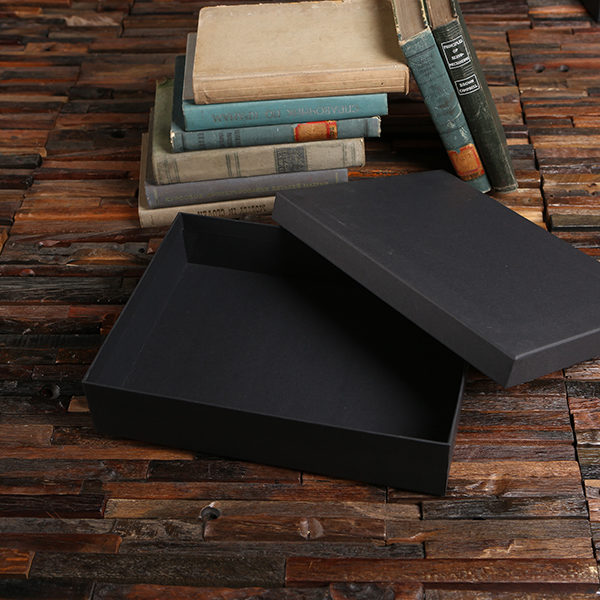 Customized personalized black kraft paper boxes.