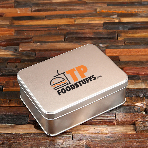 Personalized 6" x 4.5" x 2.2" Tin Gift Box with Hinged Lid T-026845