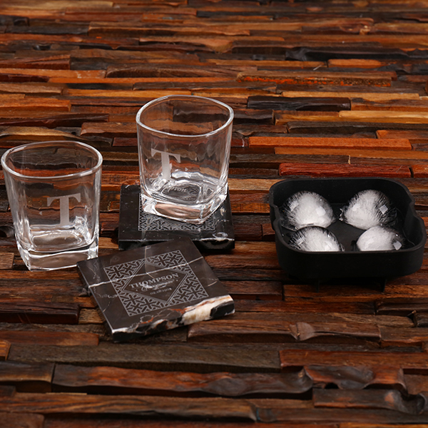 Groomsmen Collection Whiskey Glasses, Coasters & Ice Mold Set - Teals  Prairie & Co.®