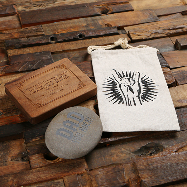 Personalized Walnut Desktop Stand and Rock with Gift Bag and Box T-027727