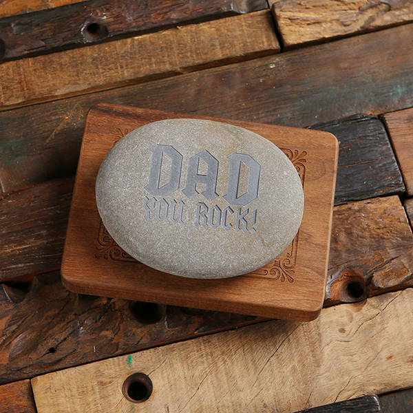 Personalized Walnut Desktop Stand and Rock with Gift Bag and Box T-027727