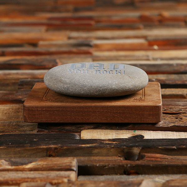 Personalized Walnut Desktop Stand and Rock with Gift Bag and Box T-027727