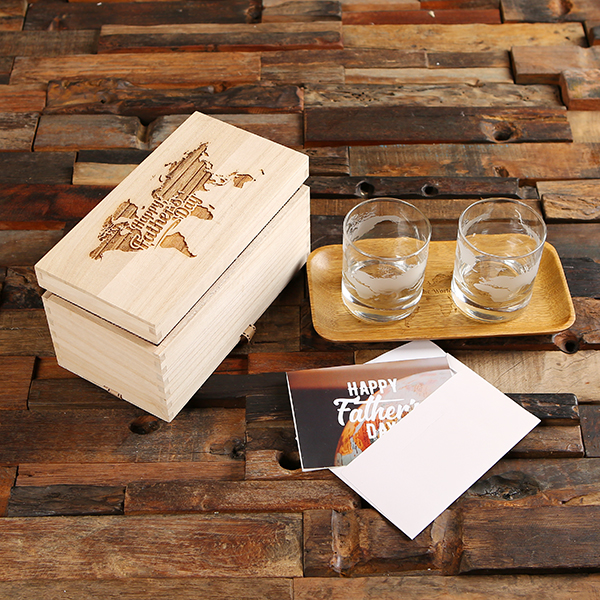 World Map Whiskey Glass Set with Bar Tray, Greeting Card, and Keepsake Gift Box T-027715 (2)