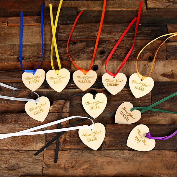 Wood heart shaped engrave gift tags