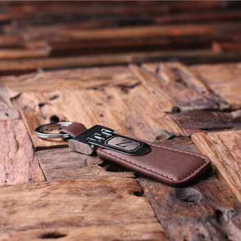 Personalized Leather & Stainless-Steel Engraved Trapezoid Keychain T-024997