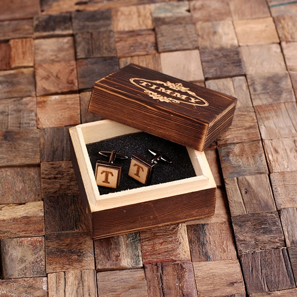 T-025508-GunMetal Personalized Gold, Silver, and Gun Metal Square Wood Cufflink Box Set (1)
