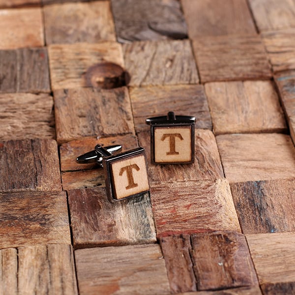 T-025508-GunMetal Personalized Gold, Silver, and Gun Metal Square Wood Cufflink Box Set (2)