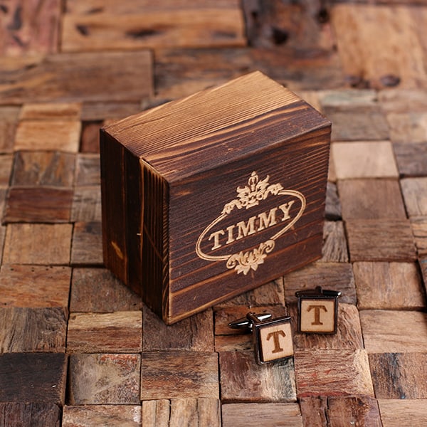 T-025508-GunMetal Personalized Gold, Silver, and Gun Metal Square Wood Cufflink Box Set (3)