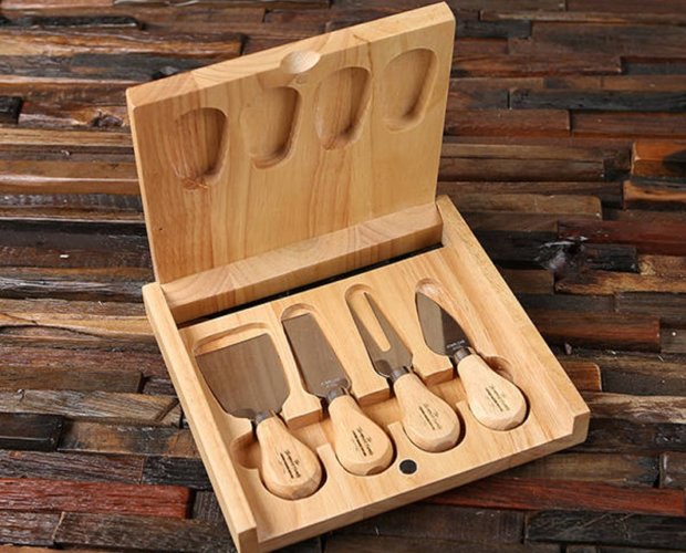 Personalized Cheese Serving Tray, Cheese Knife Set & Holder