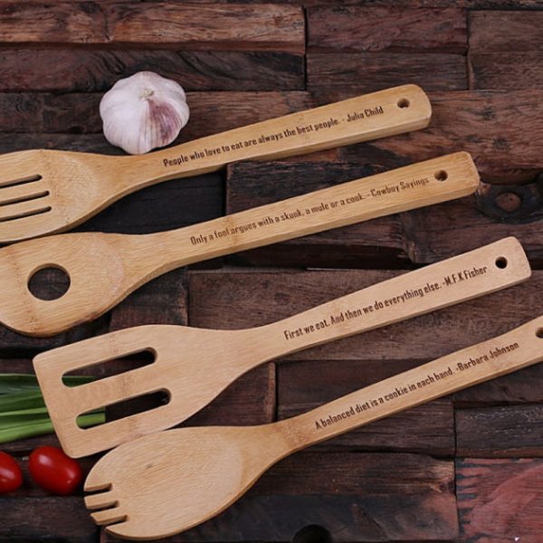Bamboo Salad Spoons Engraved