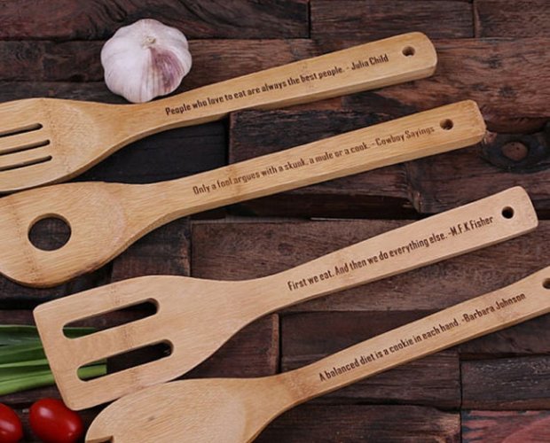 Bamboo Salad Spoons Engraved