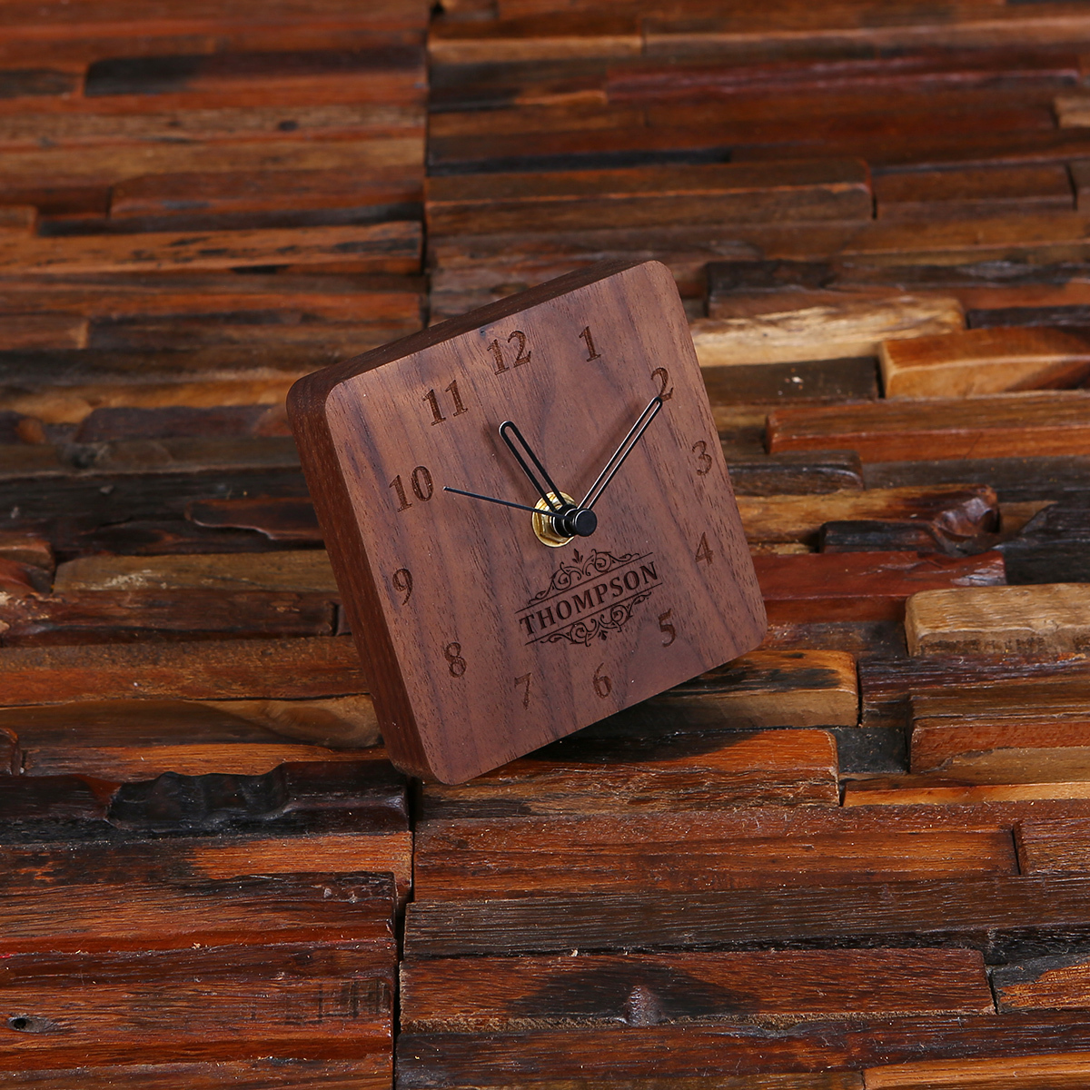 Personalized Square Wood Clock with Keepsake Wood Box Teals Prairie