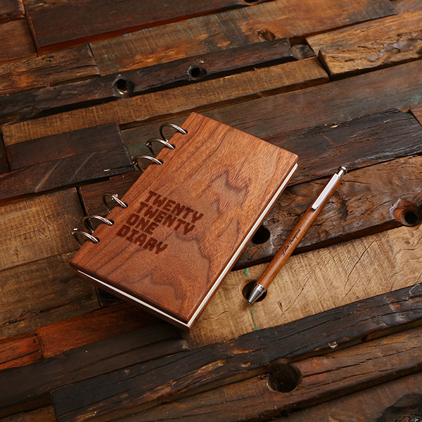 Wood Pen and Pen Holder Personalized Calendar Gift Set - Teals